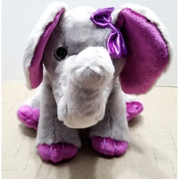 Elephant Plush Aurora Destination Nation Gray Purple Ears Stuffed Animal Toy - Picture 1 of 12